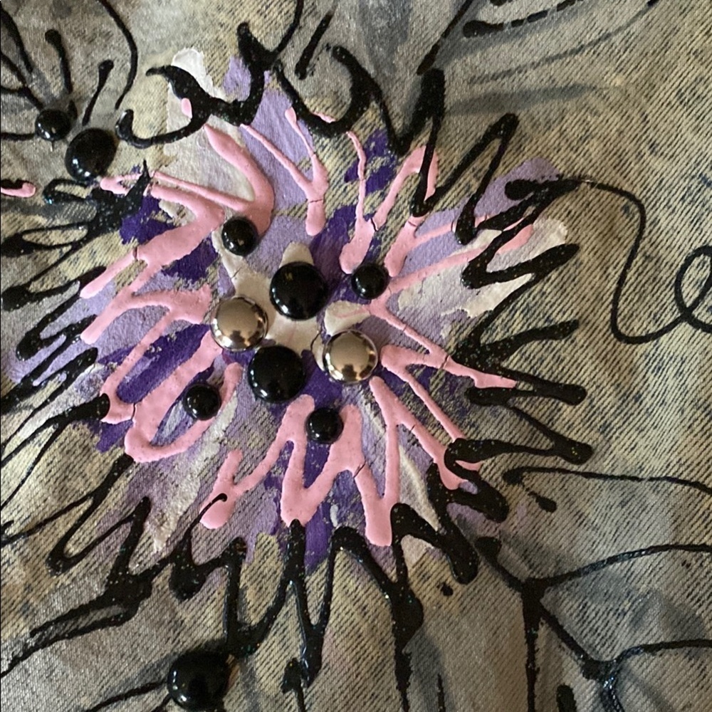 Vintage 90s one of a kind oversized denim jacket with hand painted embellished - Picture 15 of 16